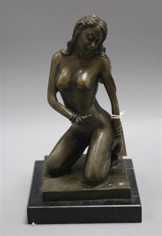 A bronze figure of a kneeling female nude height 30cm